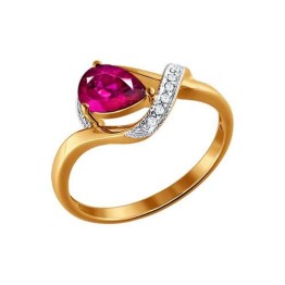 кольцо. Комбинированное  Золото 585. Бриллиант, рубин.