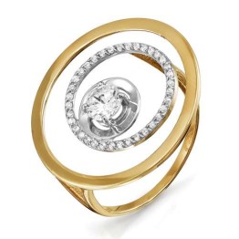 кольцо. Комбинированное  Золото 585. Фианит.