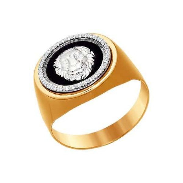 кольцо. Комбинированное  Золото 585. Фианит, эмаль.