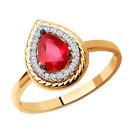 кольцо. Красное  Золото 585. Рубин, бриллиант.